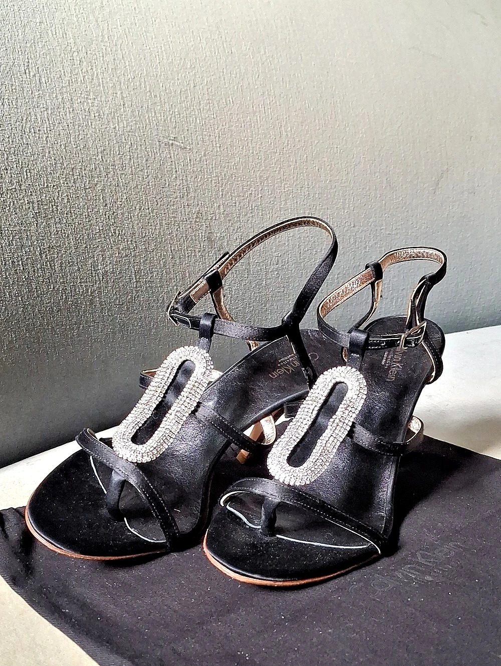 Calvin Klein Collection Vintage Black Satin Crystal Embellished Heels EU 40